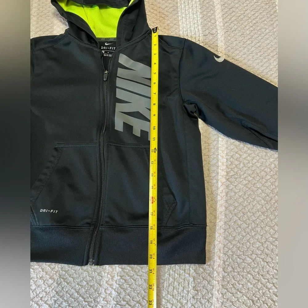 Nike Dri Fit Black Green Boy Hooded fleece lined full zip sweatshirt size M
